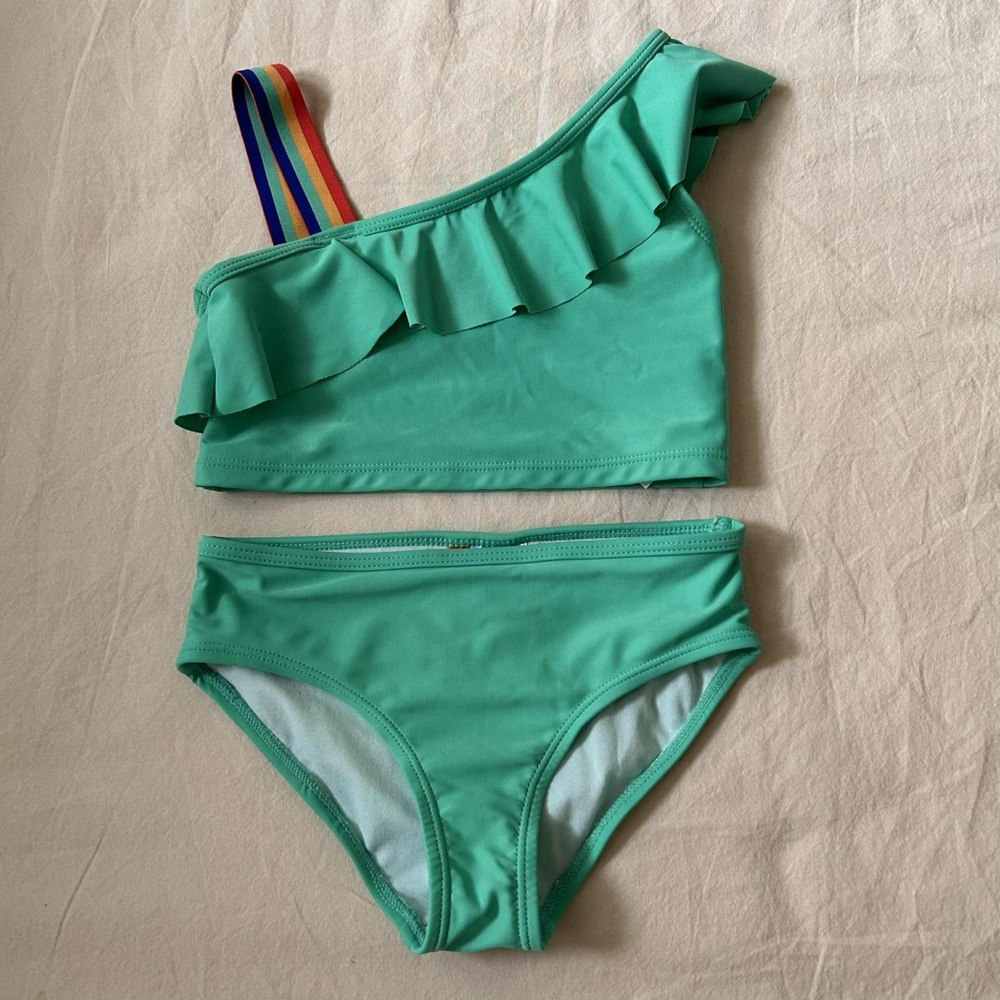 Joe Fresh Kids Green Ruffle One-Shoulder Swimsuit 6 S
